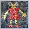 Girl in Red, 2024, oil, papers, beads, resin, gold leaf, string, on canvas, 40x40cm