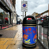 Fore Street Bins Design Red Flowers on Ultra Marine Background Patterns