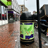 Fore Street Bins Green Background Pink and Brown Central Flower Pattern